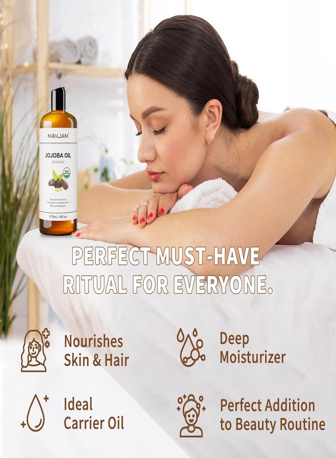 MAYJAM Jojoba Oil Organic USDA Certified 16 Oz, 100% Pure & Natural Jojoba Oils for Skin, Hair, Face, Nails, Body Massage, Cold Pressed Unrefined Carrier Oil for Essential Oils Mixing - Image 4